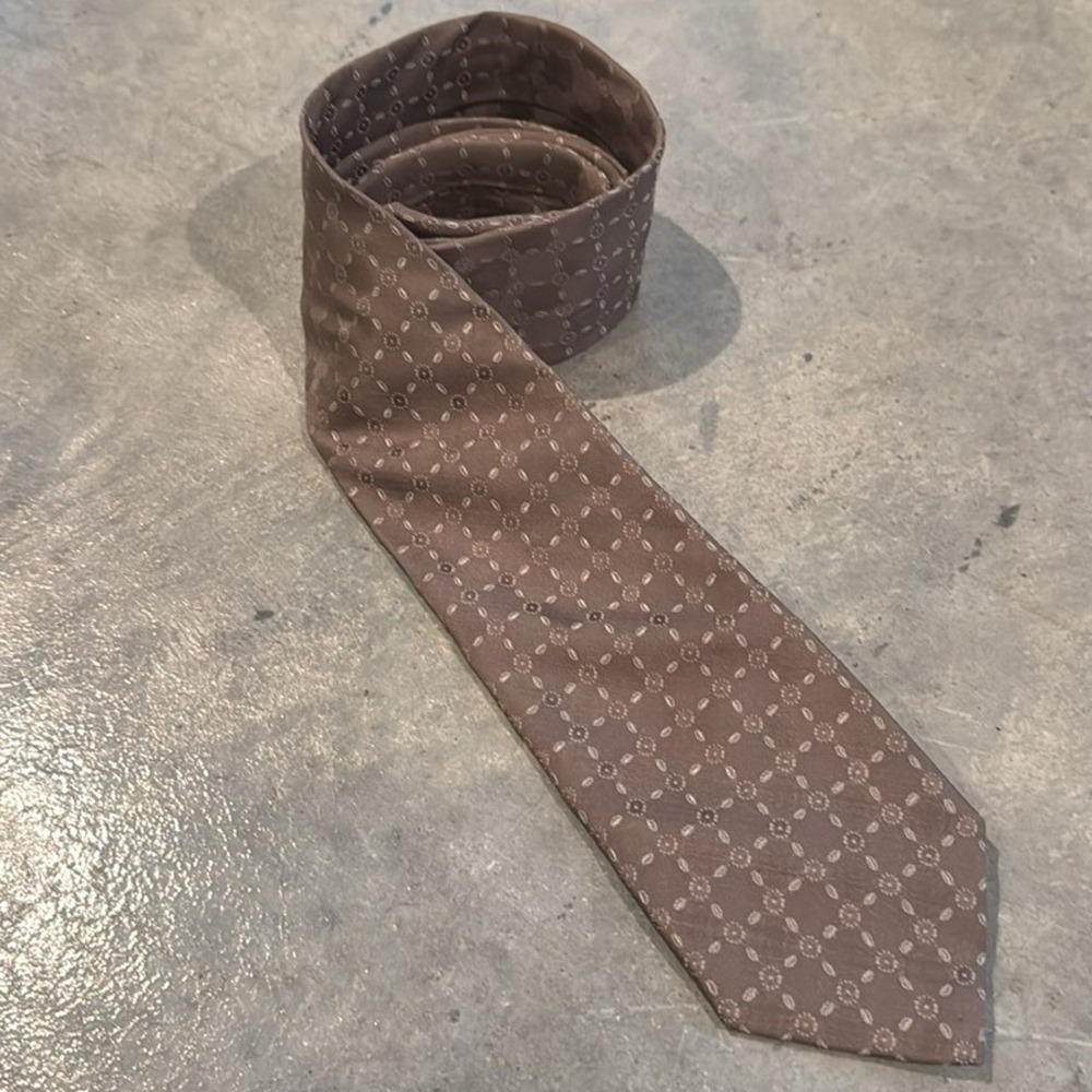 Michael‎ Kors Mens Silk Tie Brown Geometric Pattern Formal Necktie